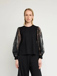 Sweater with Sheer Lace Sleeves
