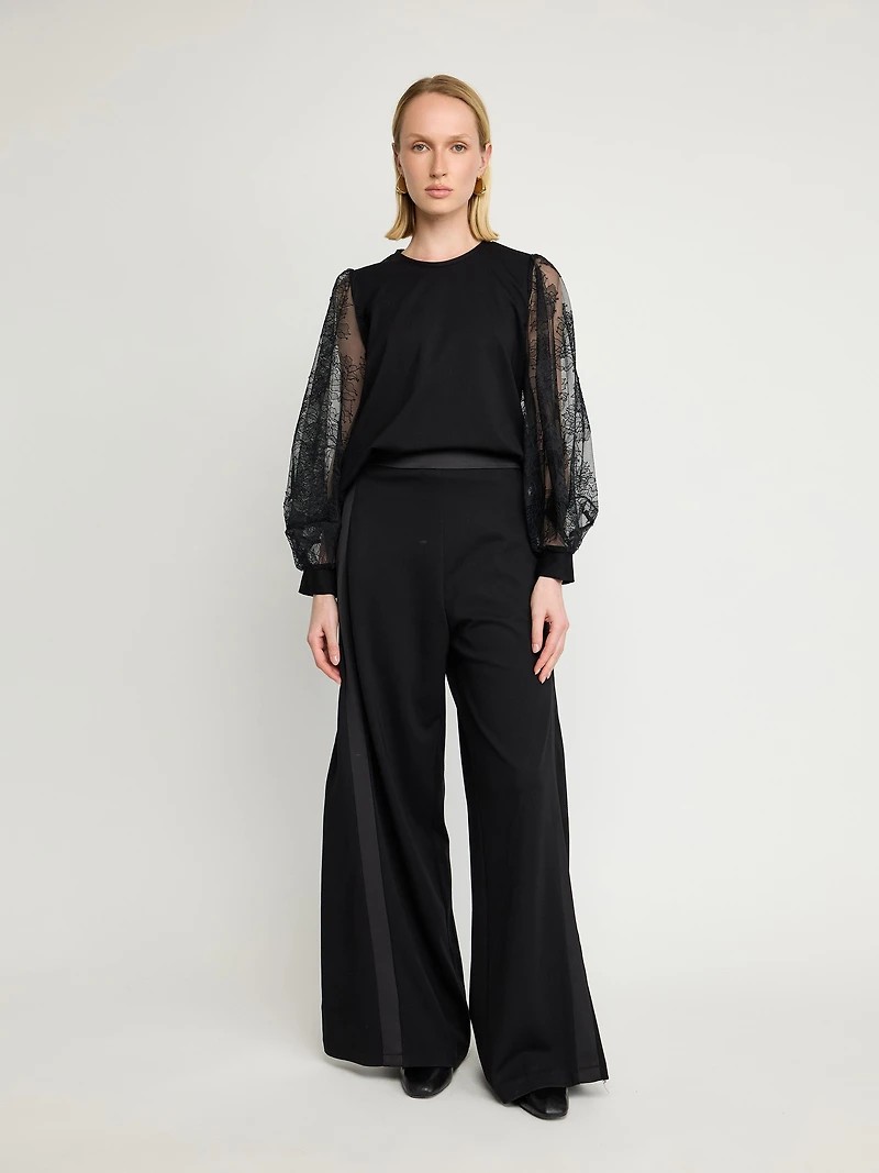 Sweater with Sheer Lace Sleeves