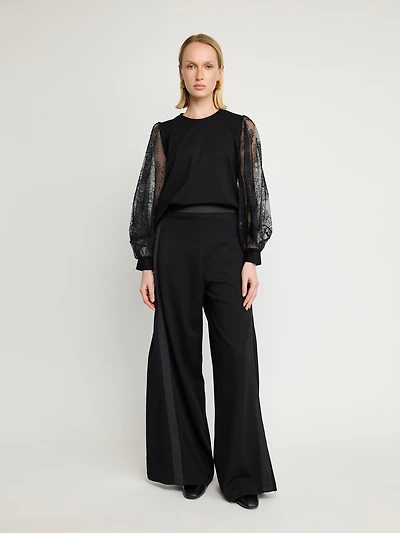 Sweater with Sheer Lace Sleeves