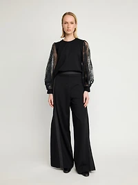 Sweater with Sheer Lace Sleeves