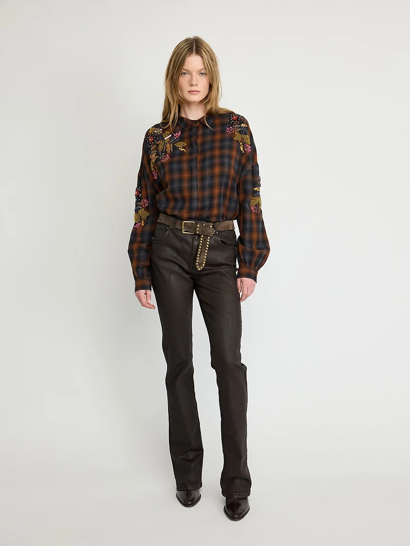 Chemise à carreaux brodée