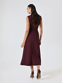 Midi Dress with Stand-Up Collar