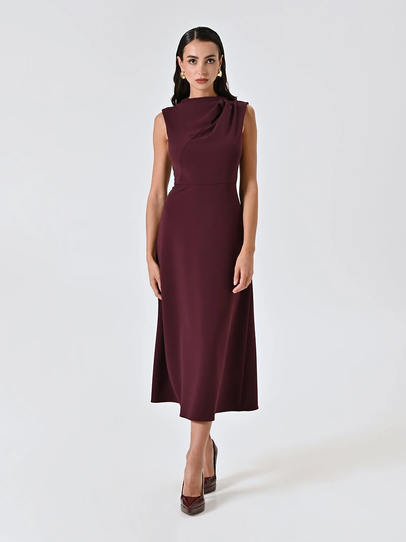 Midi Dress with Stand-Up Collar