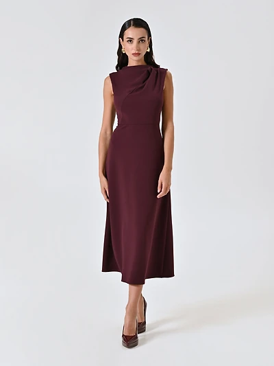 Midi Dress with Stand-Up Collar