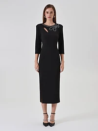 Embroidered Teardrop Neckline Dress