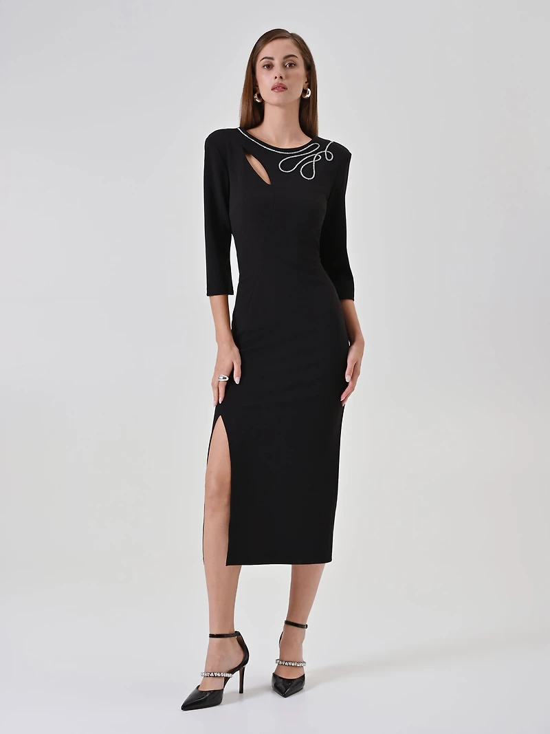 Embroidered Teardrop Neckline Dress