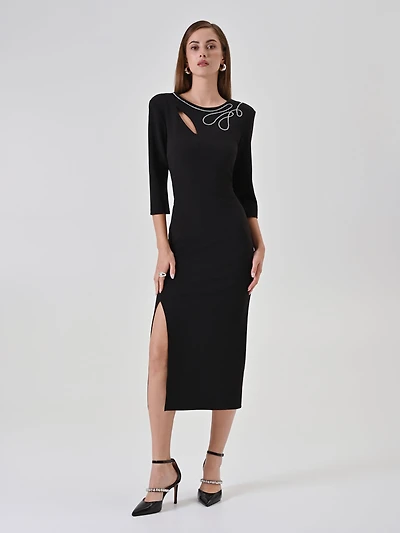 Embroidered Teardrop Neckline Dress