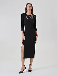 Embroidered Teardrop Neckline Dress