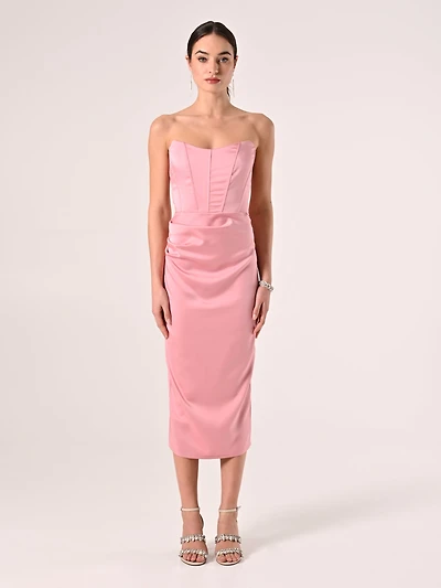 Robe bustier mi-longue en satin