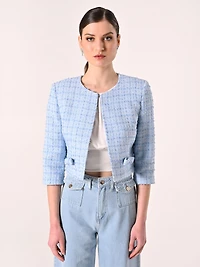 Light Blue Tweed Jacket with Micro Sequins