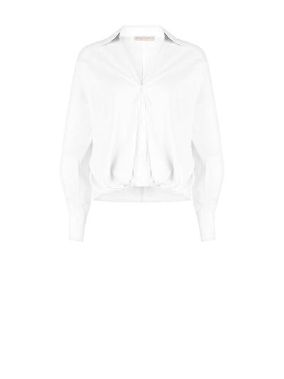Chemise ballon asymétrique en coton mélangé à col V