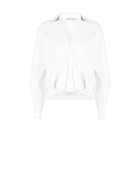 Chemise ballon asymétrique en coton mélangé à col V