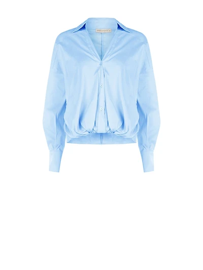 Asymmetrical Balloon Shirt Cotton Blend with V-Neck