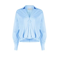 Asymmetrical Balloon Shirt Cotton Blend with V-Neck