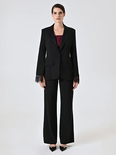 Black Cady Jacket with Lace Inserts