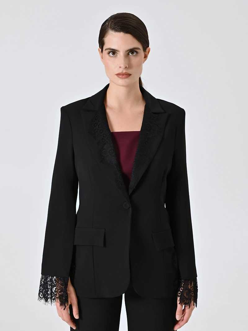Black Cady Jacket with Lace Inserts