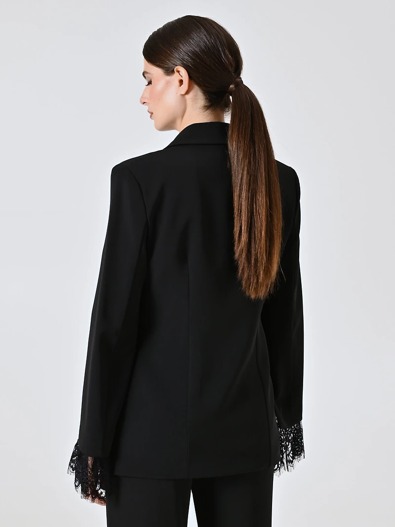 Black Cady Jacket with Lace Inserts