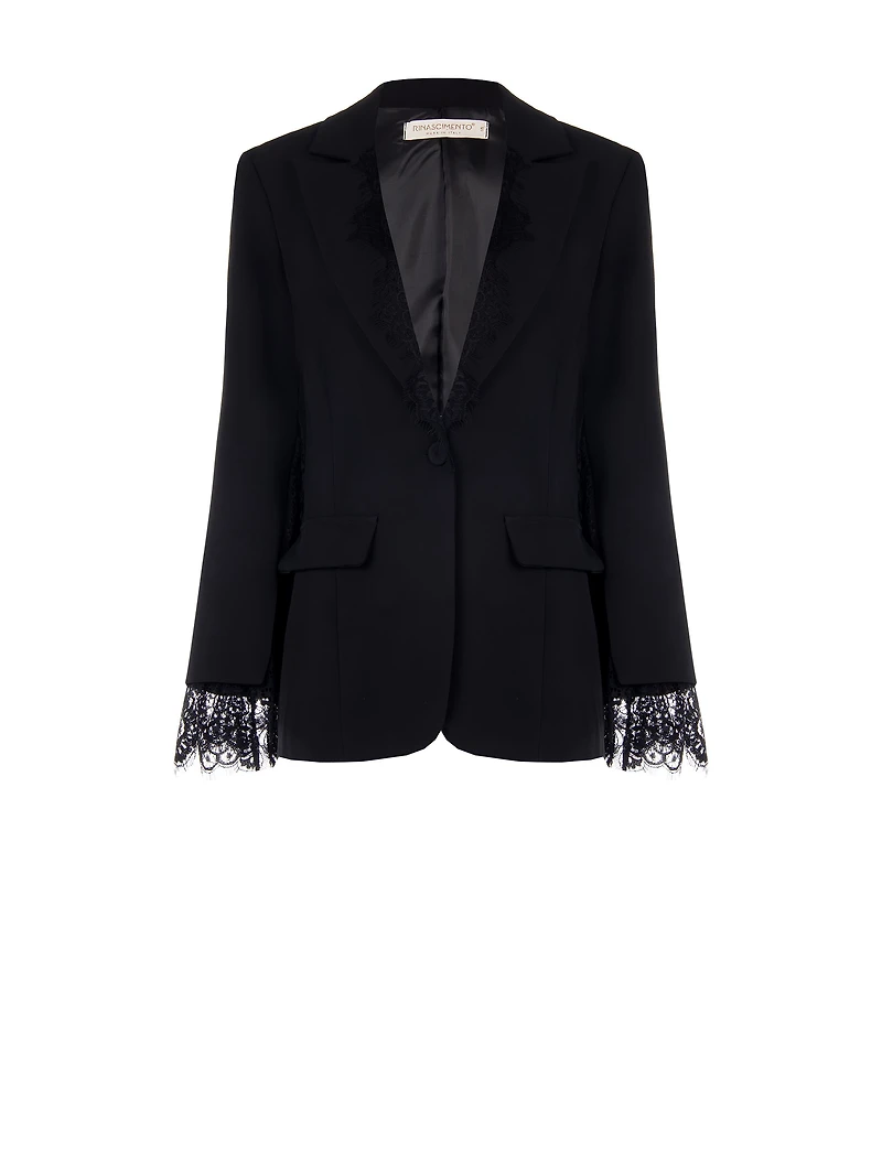 Black Cady Jacket with Lace Inserts