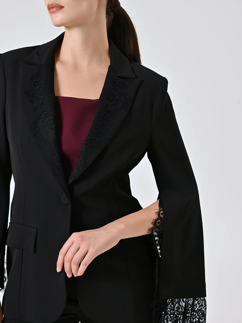 Black Cady Jacket with Lace Inserts