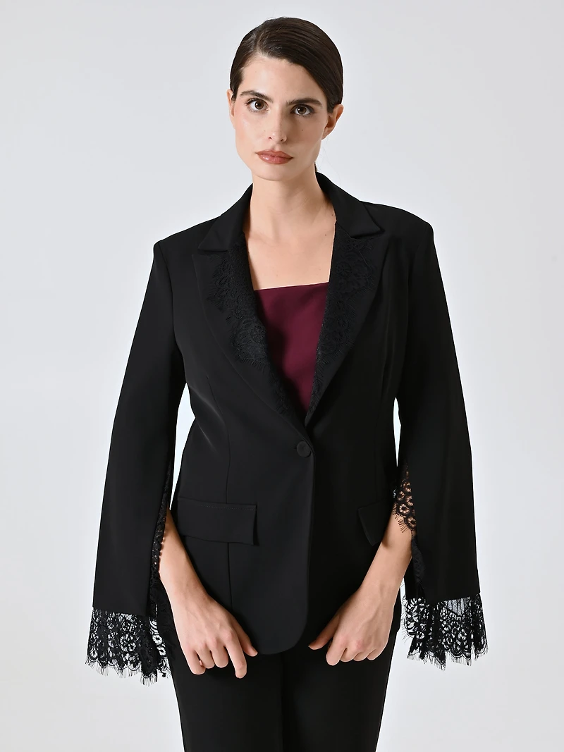 Black Cady Jacket with Lace Inserts