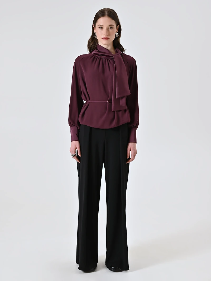 Blouse with Bow and Thin Belt