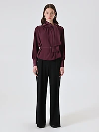 Blouse with Bow and Thin Belt