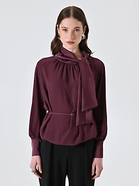 Blouse with Bow and Thin Belt