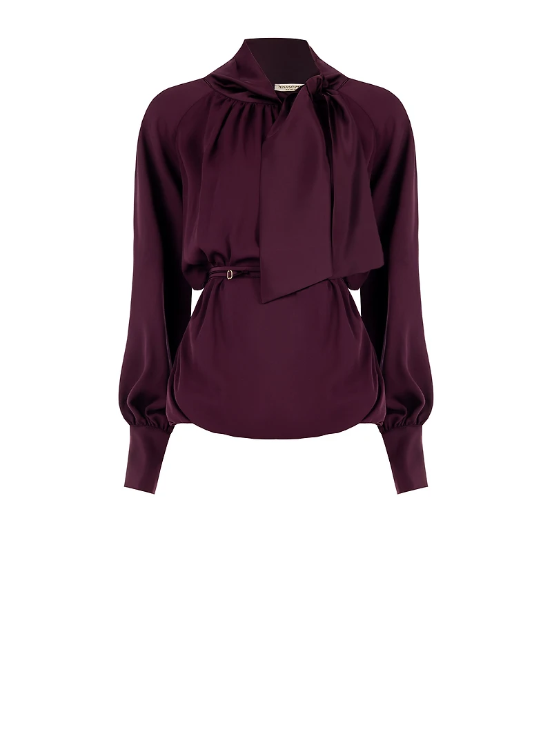 Blouse with Bow and Thin Belt