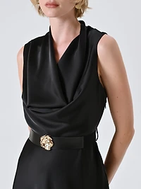 Long Satin Dress with Belt