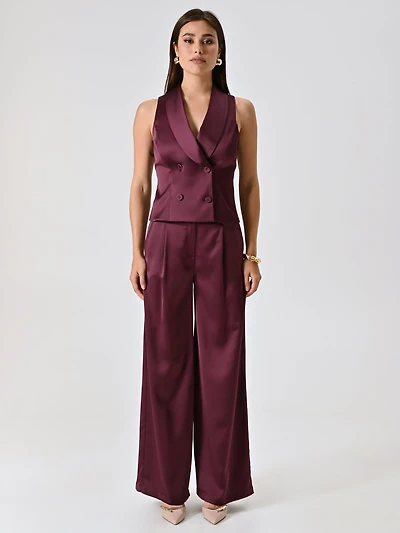 Pantalon en satin bordeaux