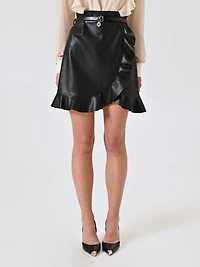 Faux Leather Skirt with Ruffles