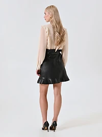 Faux Leather Skirt with Ruffles