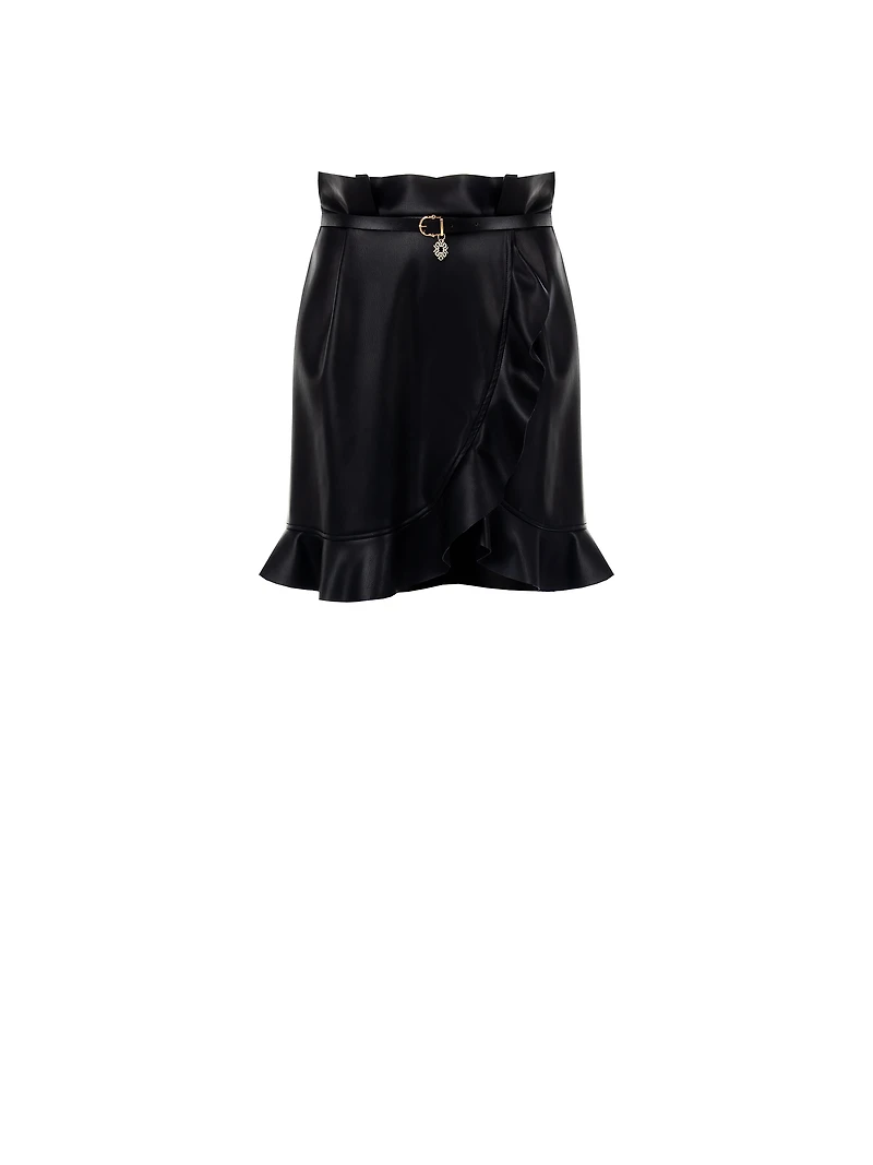 Faux Leather Skirt with Ruffles