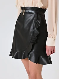 Faux Leather Skirt with Ruffles