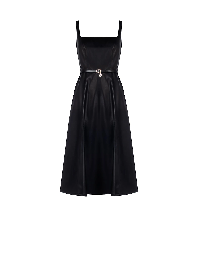 Flared Faux Leather Dress