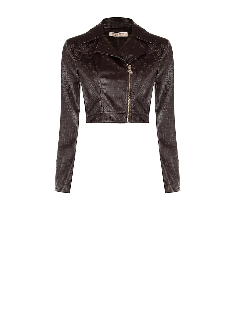 Cropped Embossed Moto Jacket