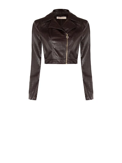 Cropped Embossed Moto Jacket