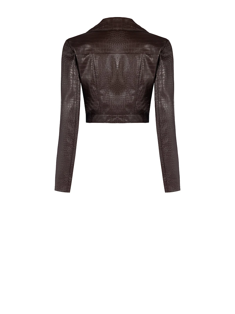Cropped Embossed Moto Jacket