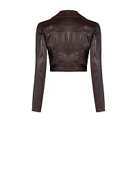 Cropped Embossed Moto Jacket