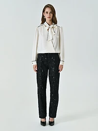 Denim Trousers Embellished with Sequins