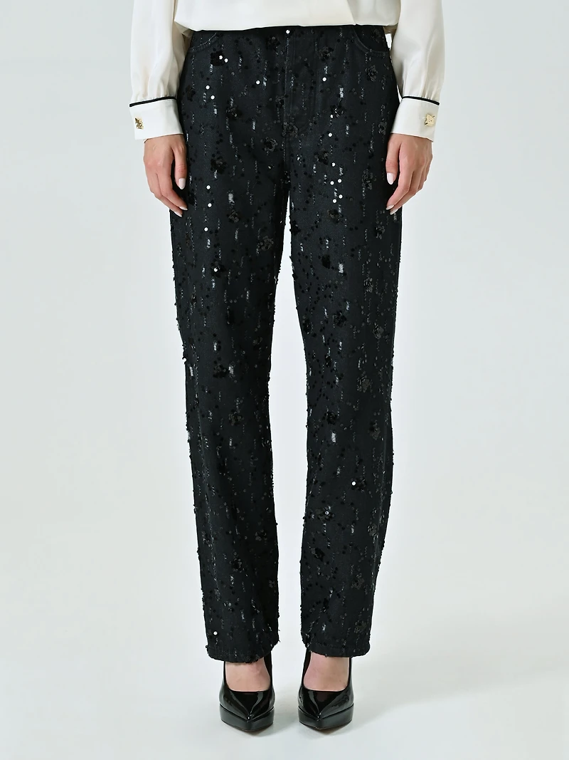 Denim Trousers Embellished with Sequins