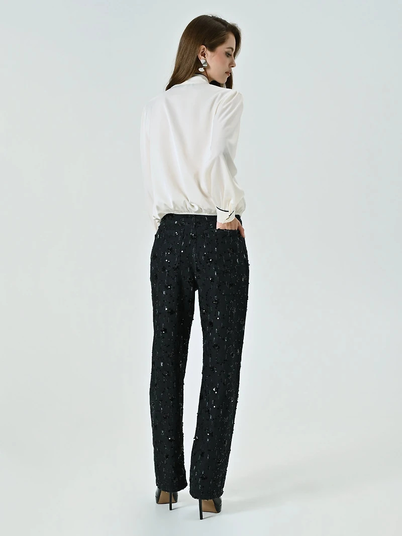 Denim Trousers Embellished with Sequins