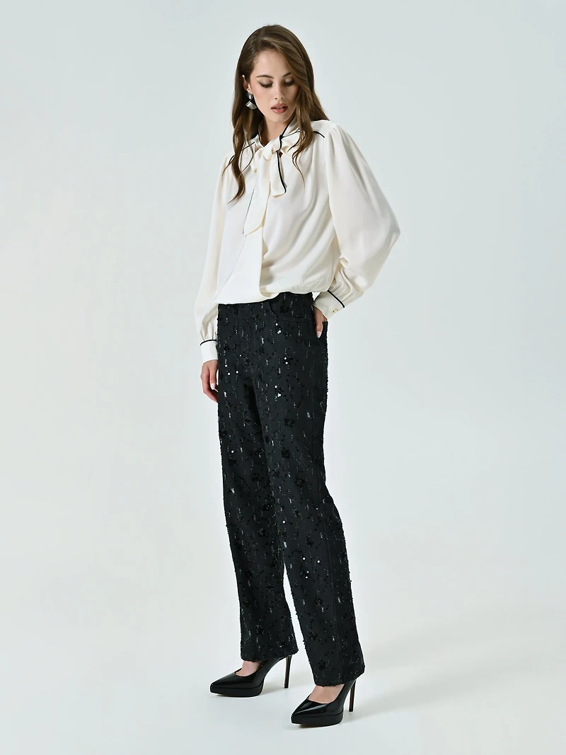 Denim Trousers Embellished with Sequins