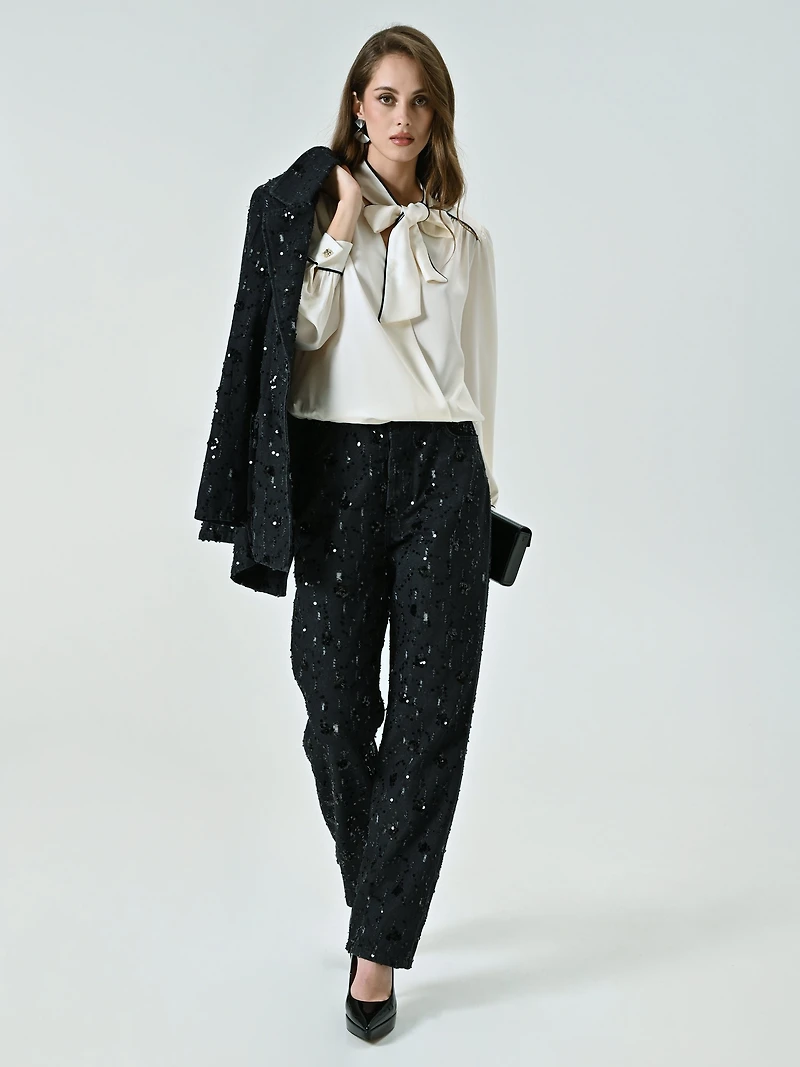 Denim Trousers Embellished with Sequins