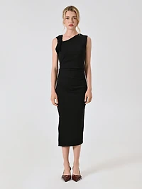 Robe fourreau mi-longue avec nœud en point de Milan