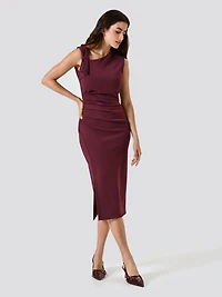 Robe fourreau mi-longue avec nœud en point de Milan