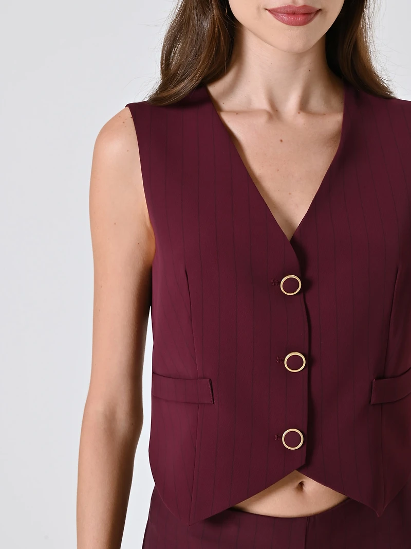 Burgundy Waistcoat with Black Stripe