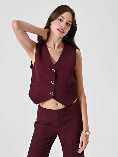 Burgundy Waistcoat with Black Stripe