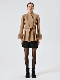 Short Coat with Fur-effect Inserts