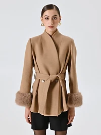 Short Coat with Fur-effect Inserts